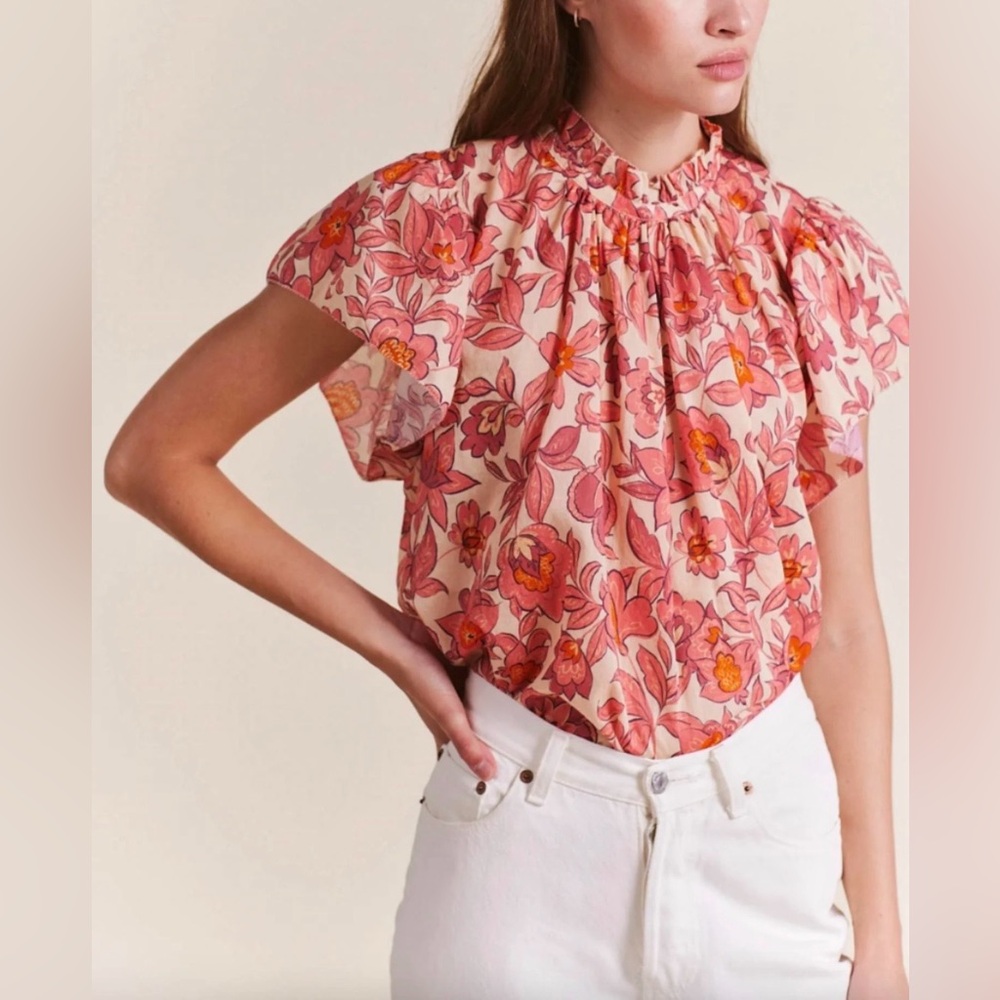 Trovata Carla Highneck Shirt In Tea Rose Size Large